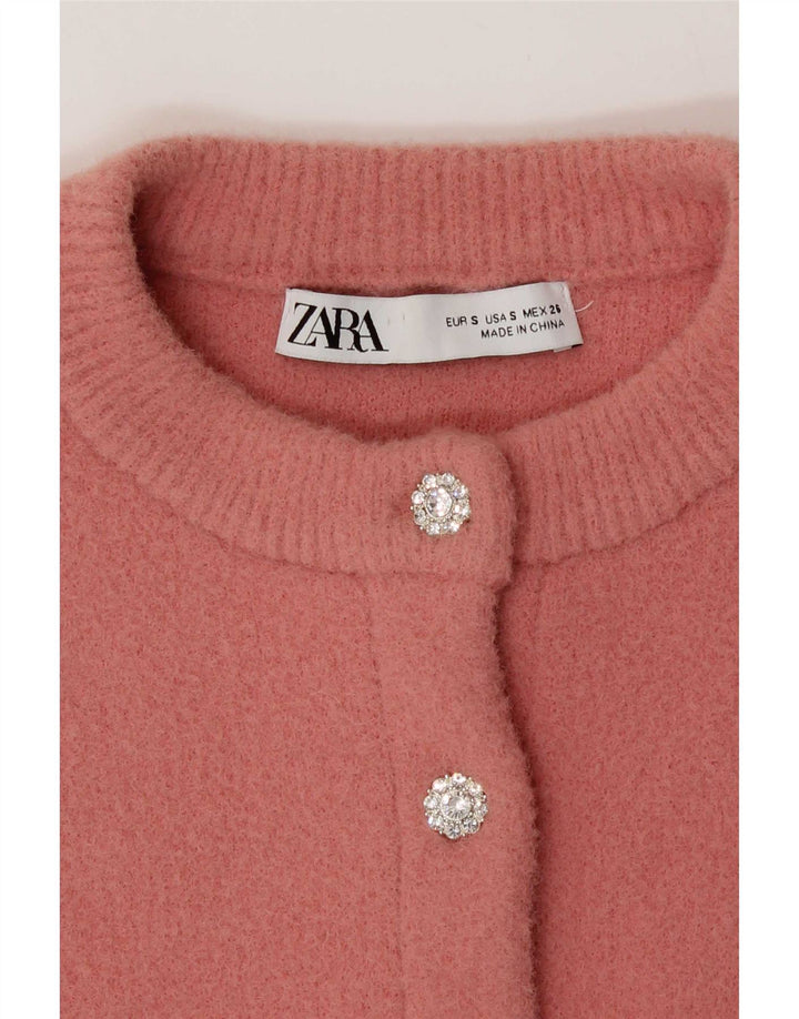 Zara Womens Crop Cardigan Sweater UK 10 Small Pink