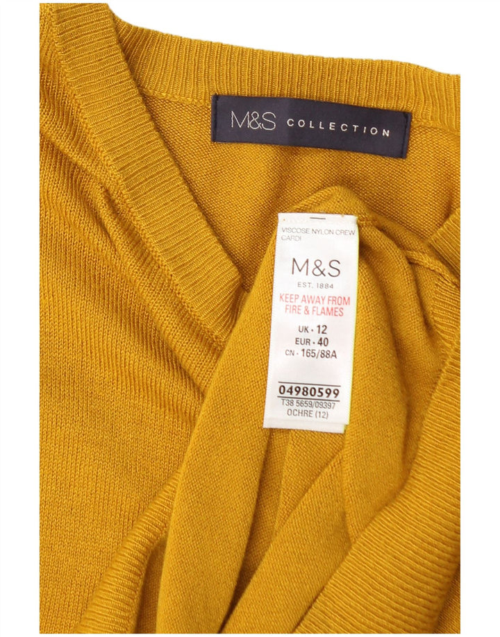 MARKS & SPENCER Womens Cardigan Sweater UK 12 Medium Yellow Viscose