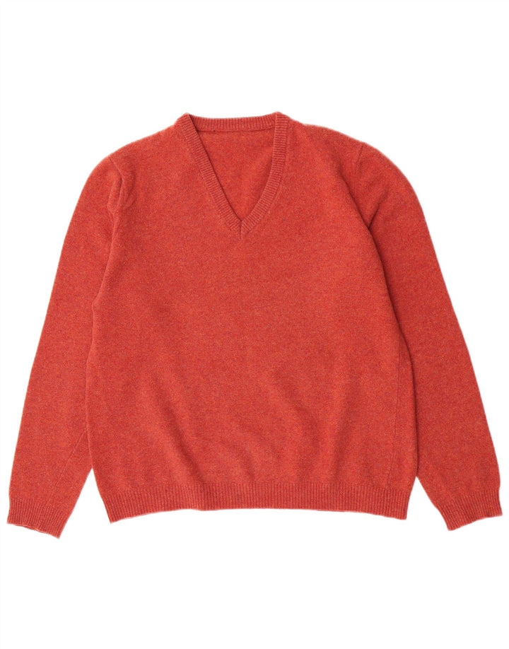 Vintage Womens V-Neck Jumper Sweater UK 12 Medium Pink Merino Wool