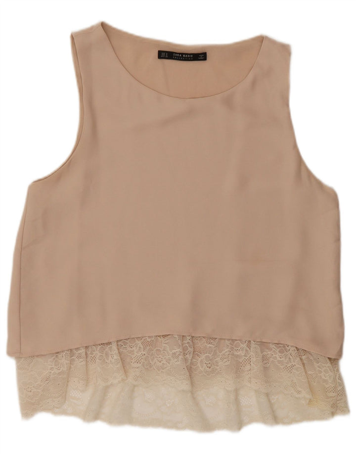 Zara Womens Sleeveless Blouse Top UK 10 Small Beige