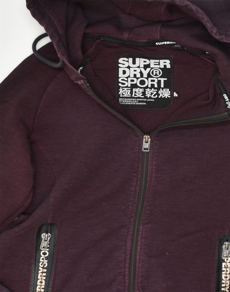 SUPERDRY Womens Zip Hoodie Sweater UK 14 Medium Burgundy Polyester | Vintage Superdry | Thrift | Second-Hand Superdry | Used Clothing | Messina Hembry 