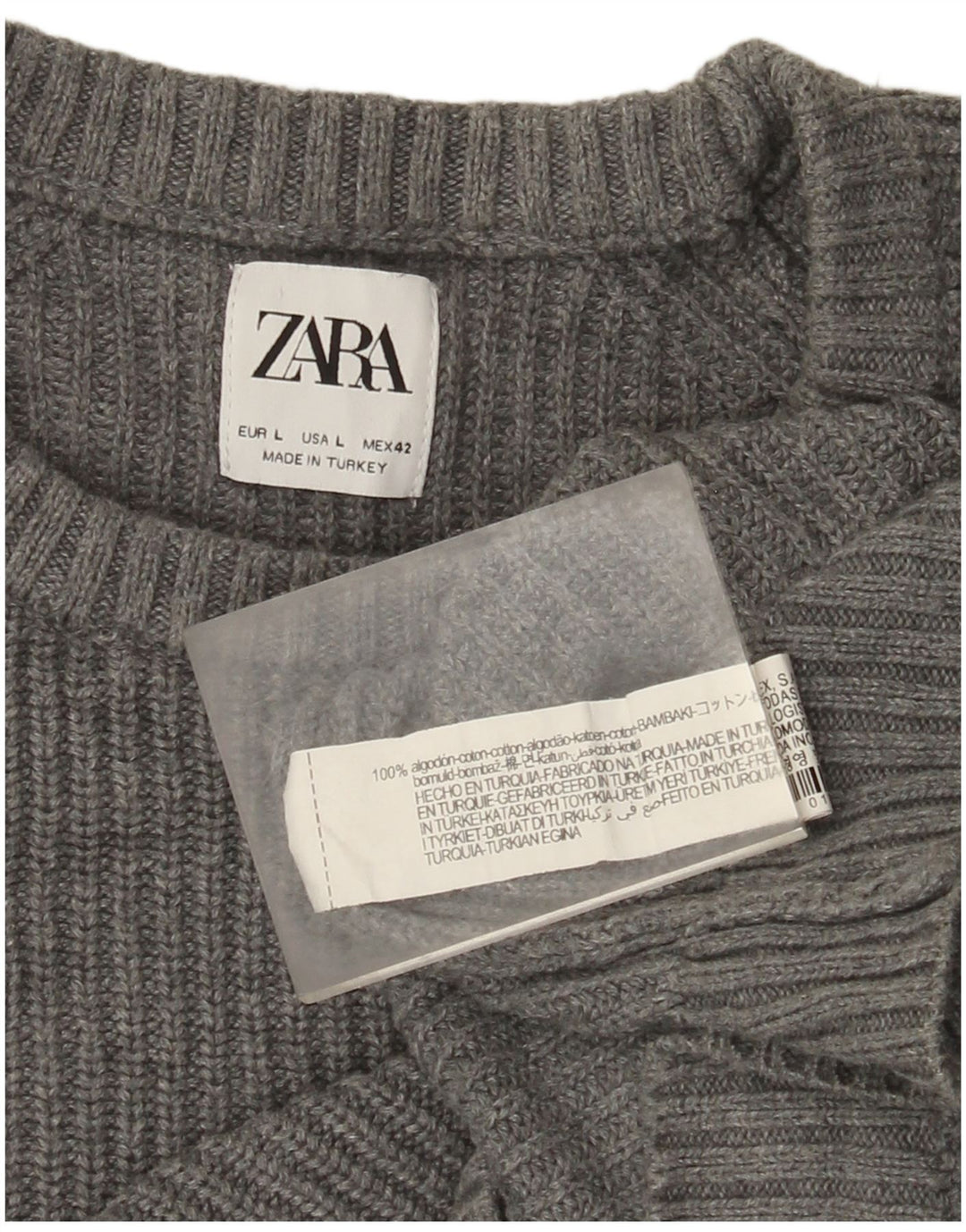 Zara Mens Crew Neck Jumper Sweater Large Grey Cotton