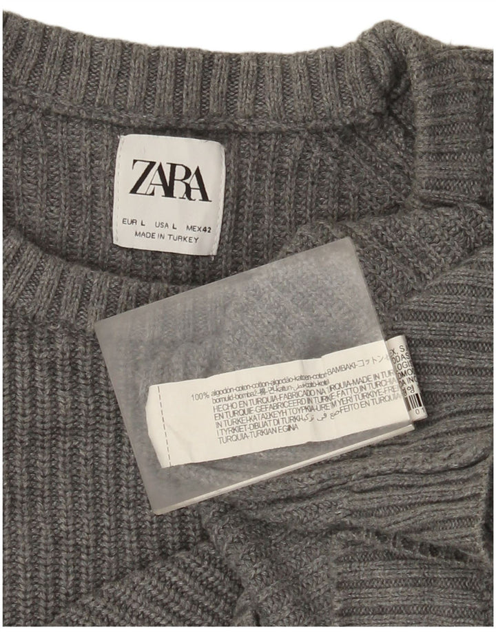 Zara Mens Crew Neck Jumper Sweater Large Grey Cotton