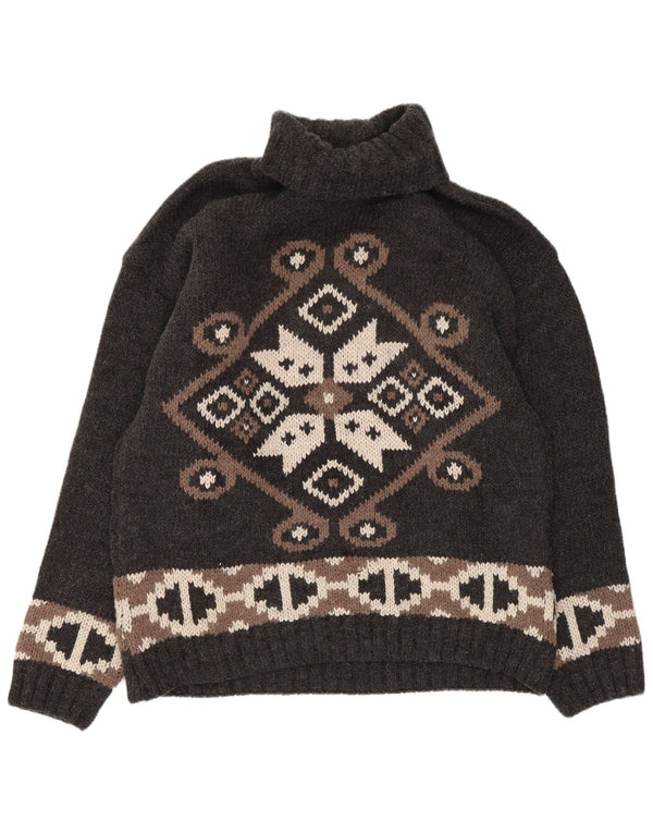 Kaos Womens Roll Neck Jumper Sweater UK 14 Large Grey Geometric Wool