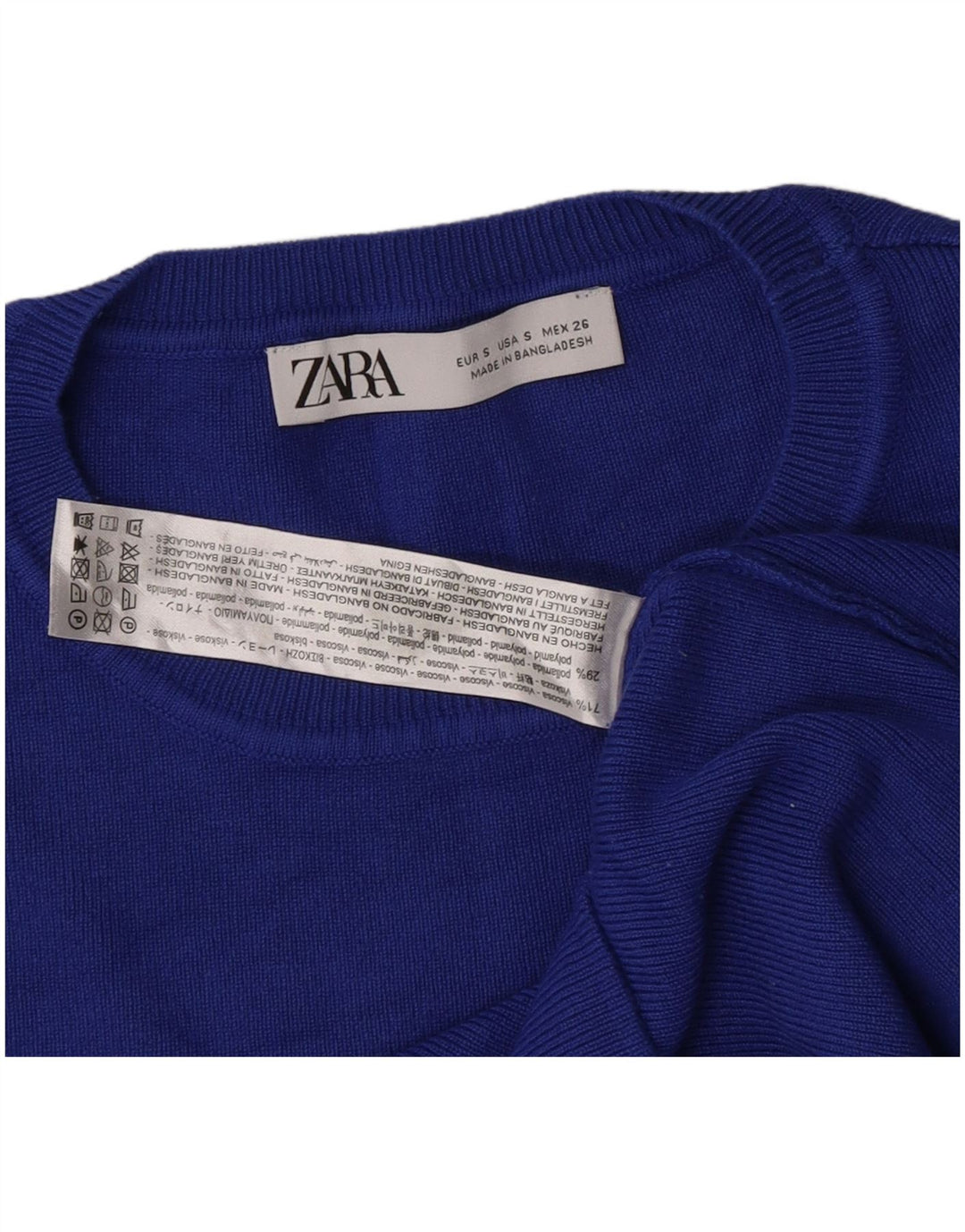 Zara Womens Crop Top Long Sleeve UK 8 Small Blue Viscose
