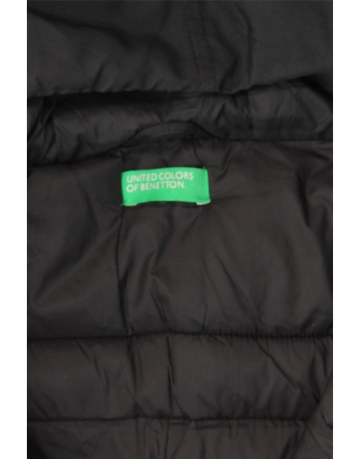 BENETTON Womens Hooded Padded Coat UK 14 Large Black Vintage Benetton and Second-Hand Benetton from Messina Hembry 