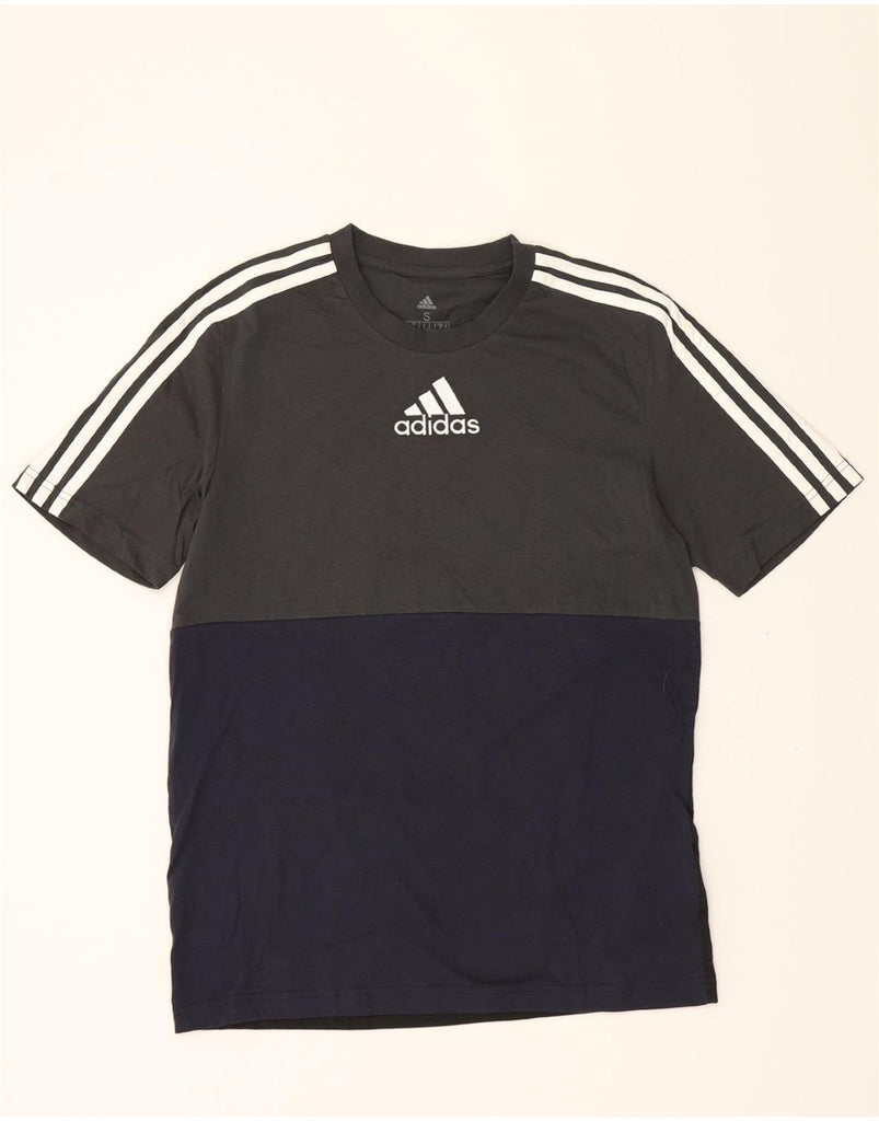 ADIDAS Mens Graphic T-Shirt Top Small Grey Colourblock Cotton Vintage Adidas and Second-Hand Adidas from Messina Hembry 