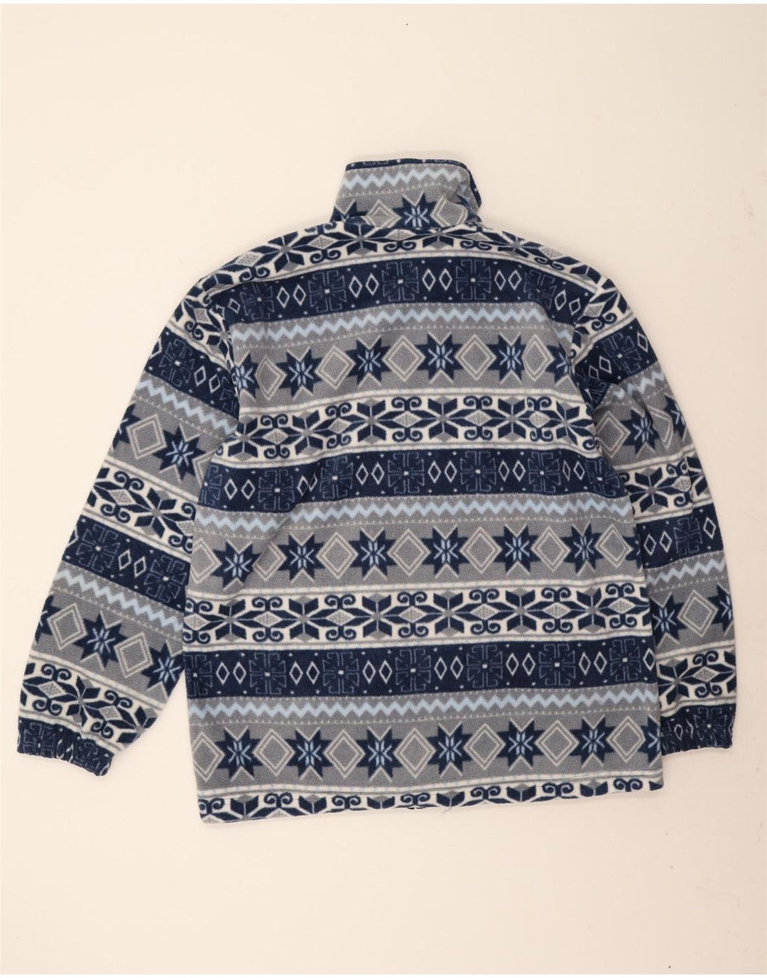 Vintage Mens Fleece Jacket UK 44 2XL Navy Blue Fair Isle Polyester
