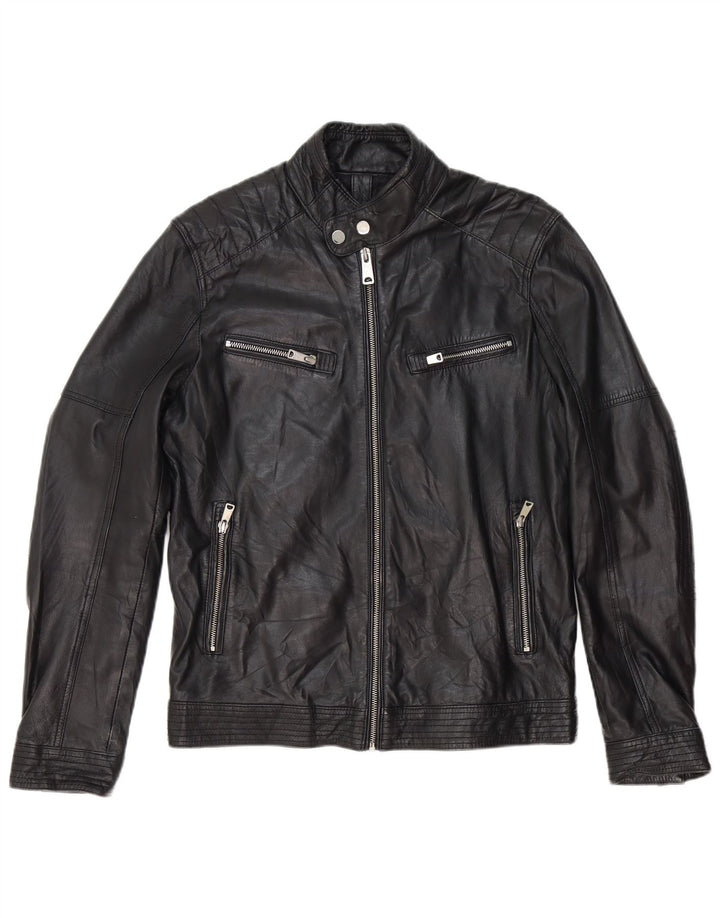 Conbipel Womens Leather Biker Jacket IT 46 Large Black Leather