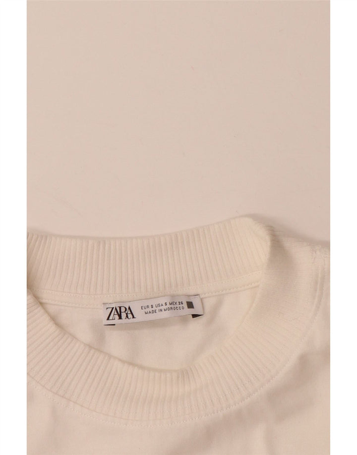 ZARA Womens Crop Sweatshirt Jumper UK 10 Small White Cotton