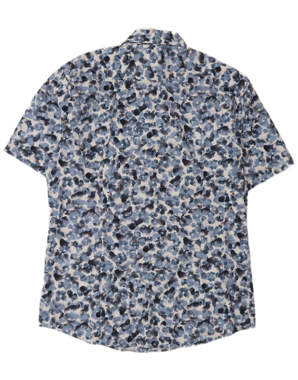 Hugo Boss Mens Stretch Short Sleeve Shirt Size 43 17 XL Blue Floral
