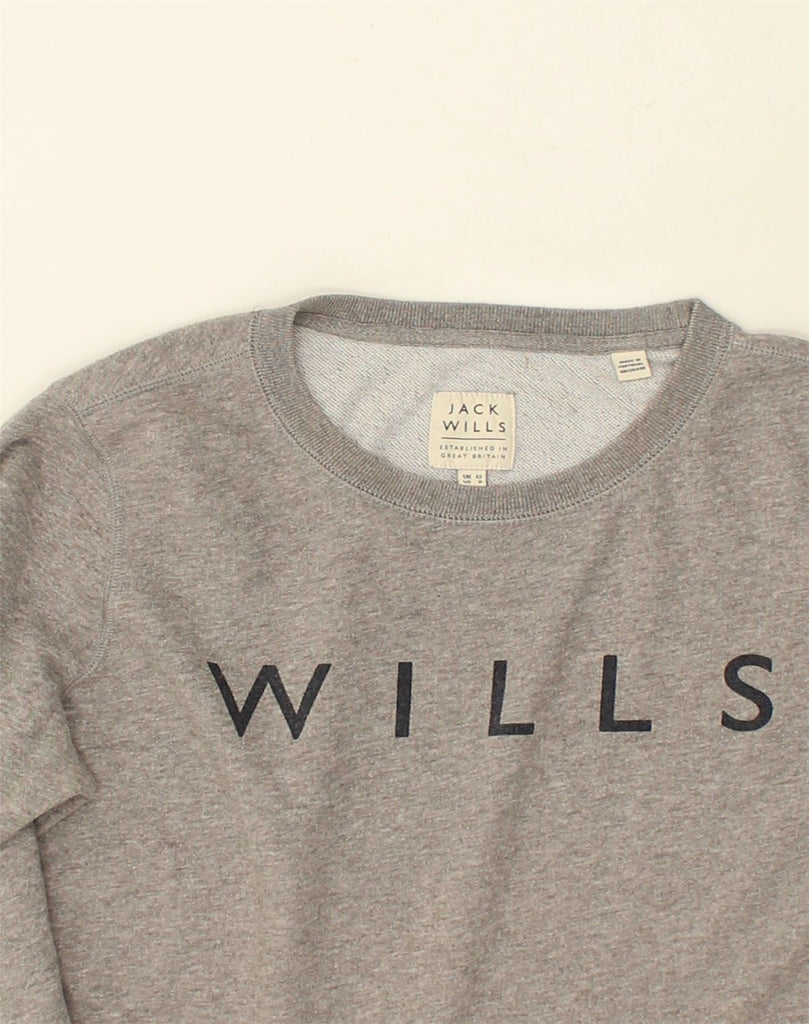 JACK WILLS Womens Graphic Sweatshirt Jumper UK 12 Medium Grey Cotton | Vintage Jack Wills | Thrift | Second-Hand Jack Wills | Used Clothing | Messina Hembry 