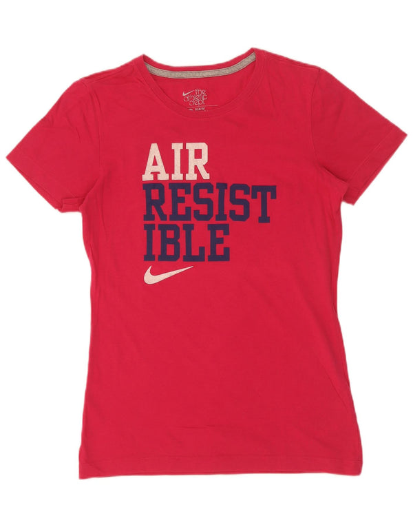 Nike Womens Slim Fit Graphic T-Shirt Top UK 12 Medium Pink Cotton