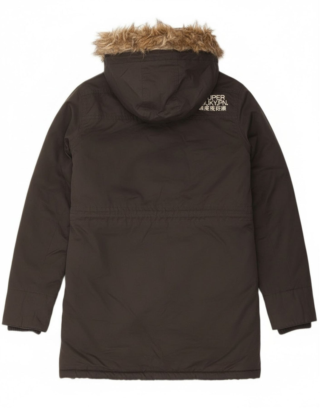 Superdry Mens Graphic Hooded Parka Jacket UK 38 Medium Grey Polyester