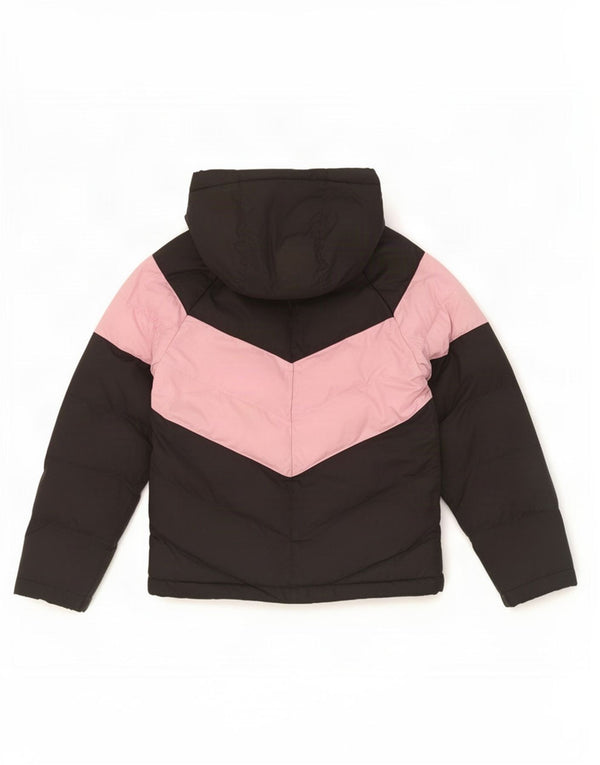 Nike Girls Hooded Padded Jacket 8-9 Years Small Black Colourblock Polyester