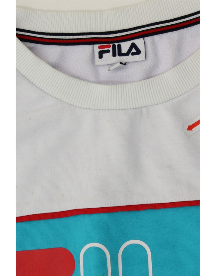 FILA Womens Graphic Oversized Sweatshirt Jumper UK 18 XL White Colourblock Vintage Fila and Second-Hand Fila from Messina Hembry 