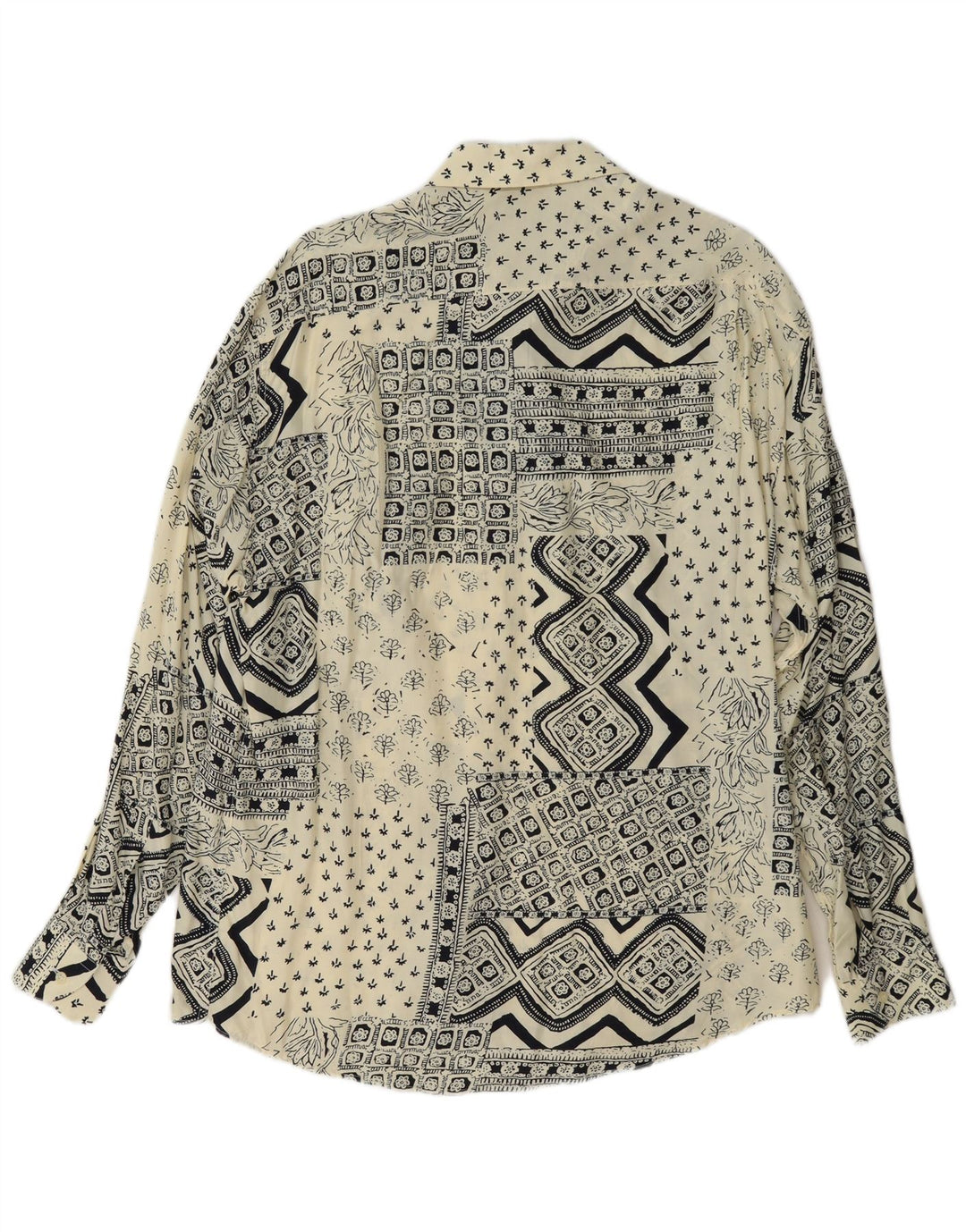 Ferrone Mens Shirt Large Off White Patchwork Viscose