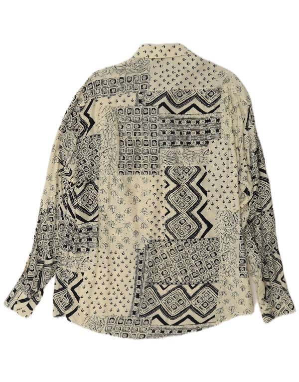 Ferrone Mens Shirt Large Off White Patchwork Viscose