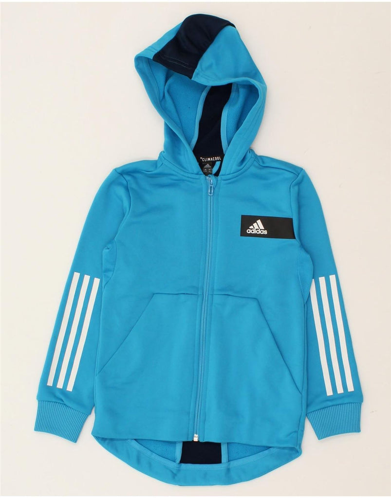 ADIDAS Girls Climacool Zip Hoodie Sweater 7-8 Years Blue Colourblock | Vintage Adidas | Thrift | Second-Hand Adidas | Used Clothing | Messina Hembry 