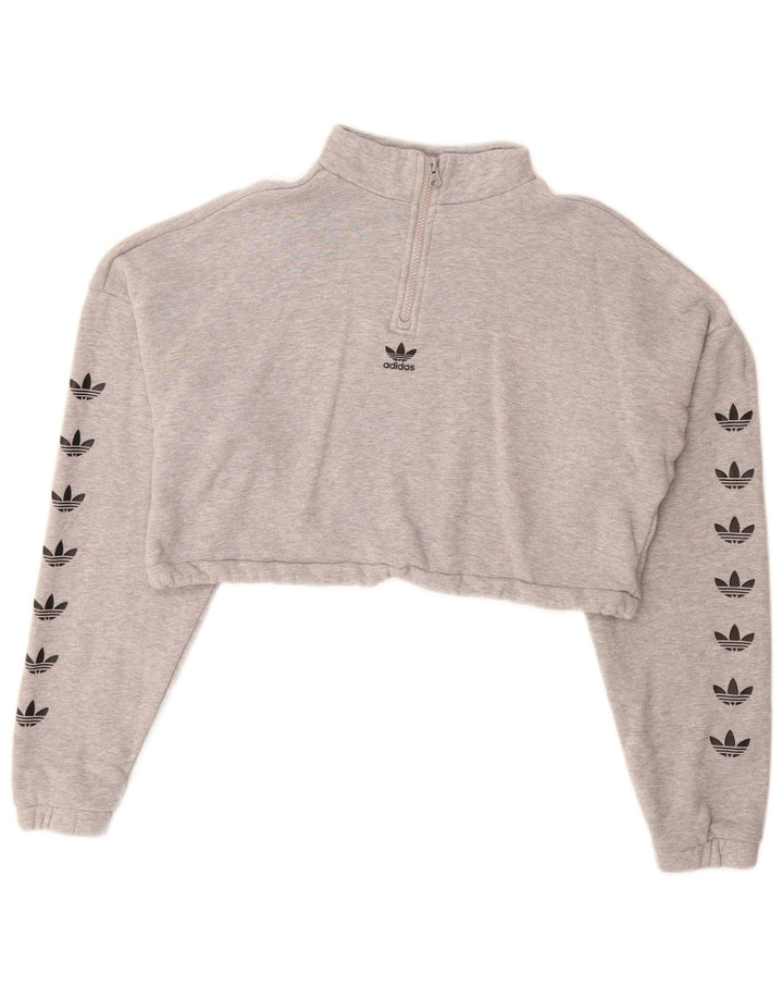 Adidas Womens Oversized Graphic Sweatshirt Jumper UK 10 Small Grey Flecked