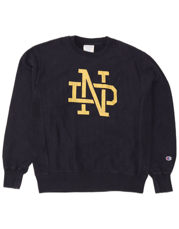 Champion Mens Reverse Weave Graphic Sweatshirt Jumper Medium Navy Blue