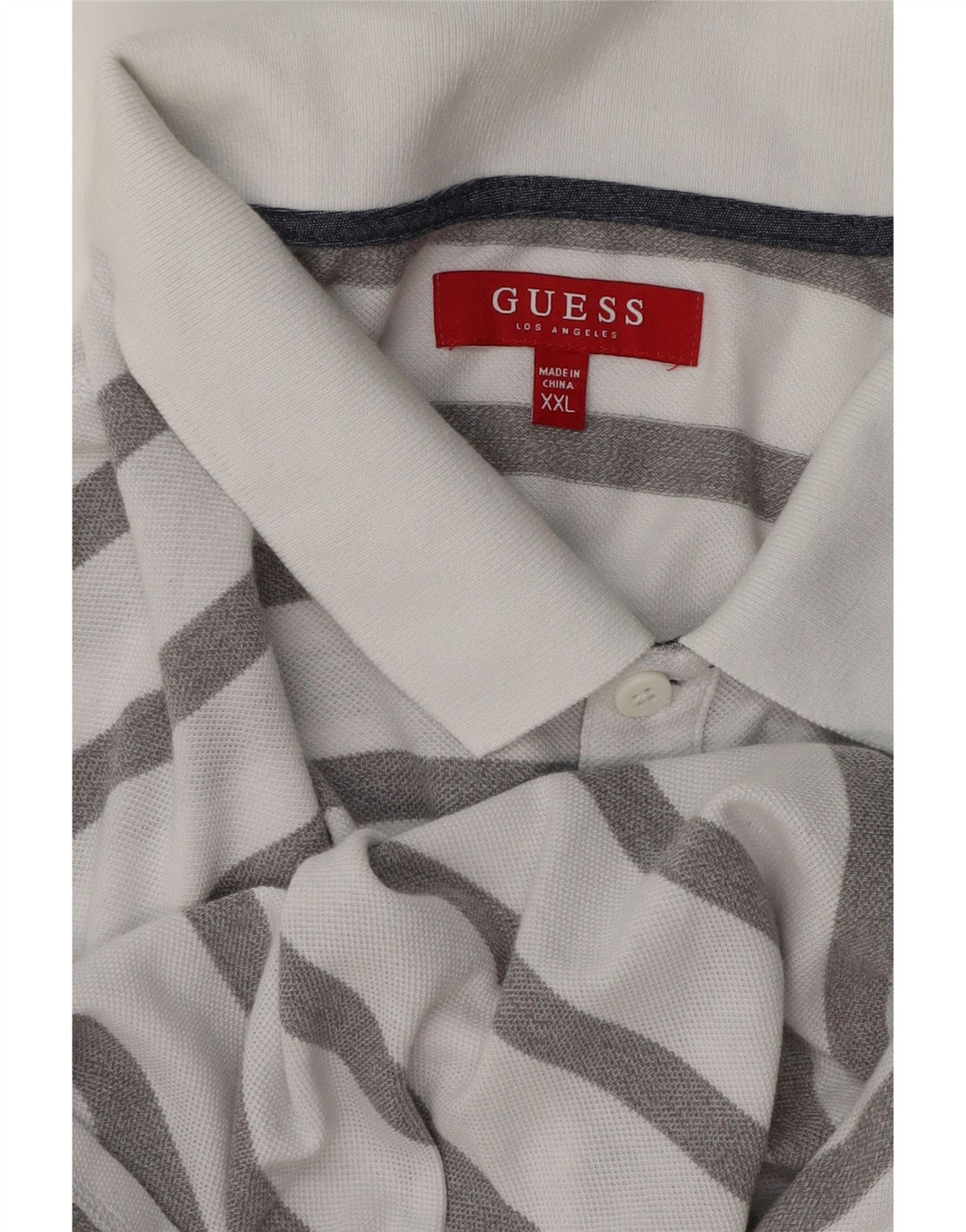 Guess Mens Polo Shirt 2XL White Striped
