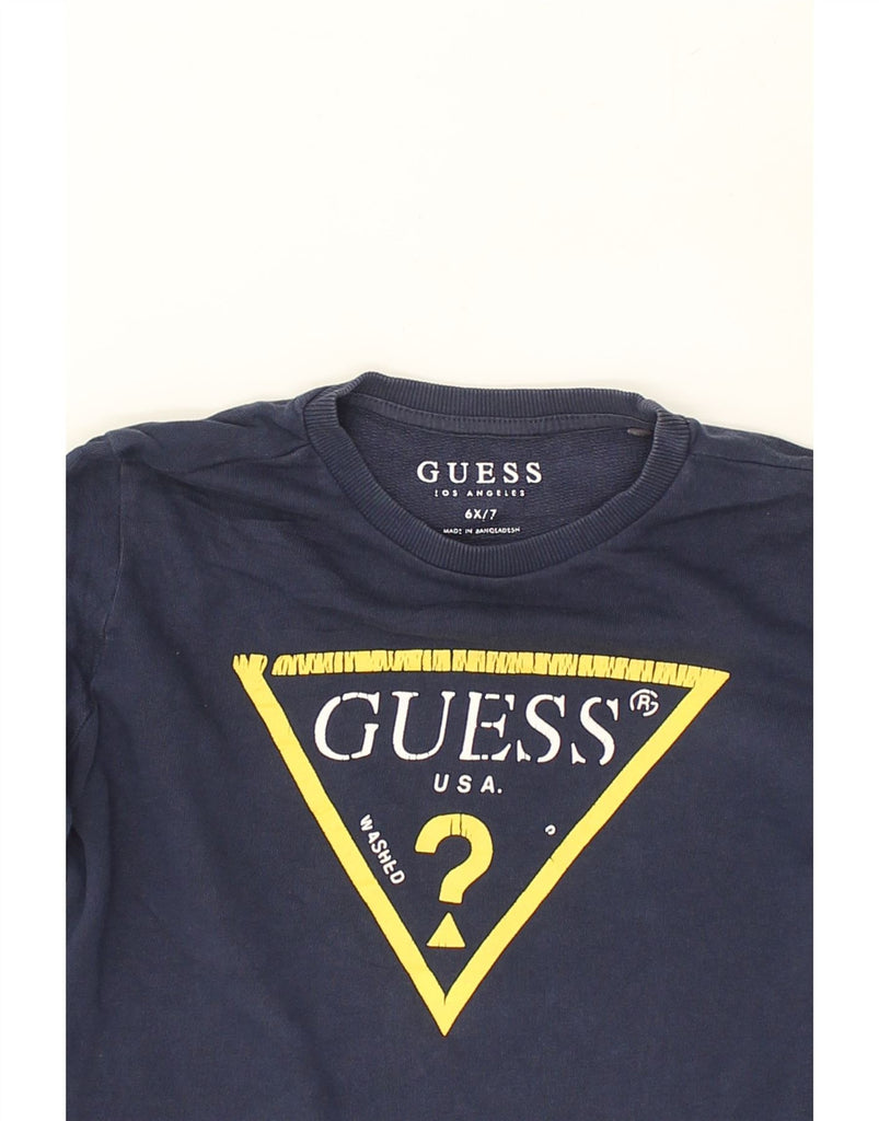 GUESS Boys Graphic Sweatshirt Jumper 6-7 Years Navy Blue | Vintage Guess | Thrift | Second-Hand Guess | Used Clothing | Messina Hembry 