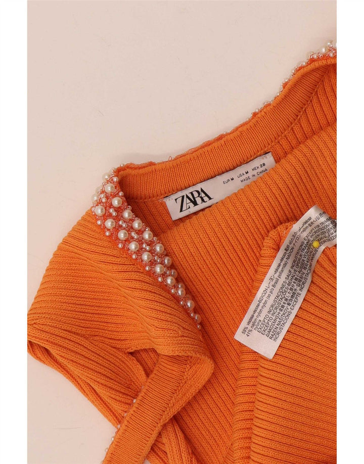 Zara Womens Slim Fit Cami Top UK 14 Medium Orange Viscose