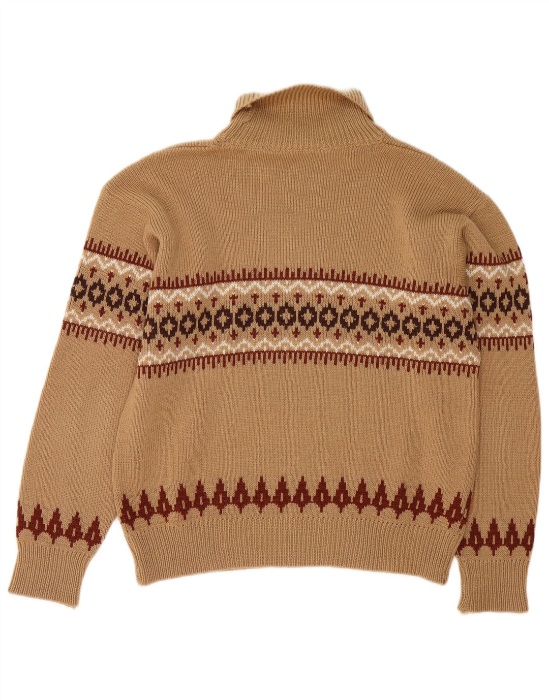 Vintage Womens Roll Neck Jumper Sweater UK 14 Medium Brown Fair Isle