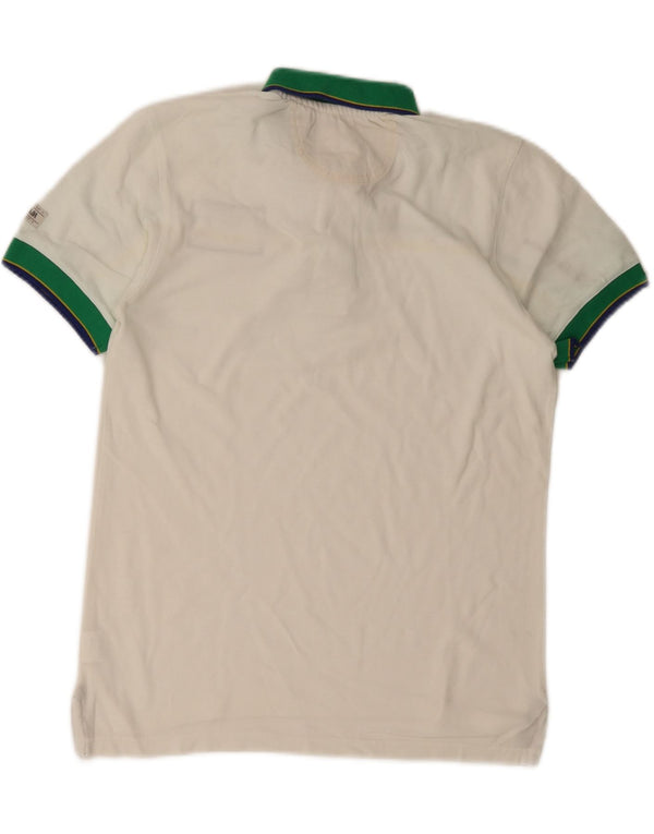 Slam Mens Graphic Polo Shirt Small White Colourblock Cotton