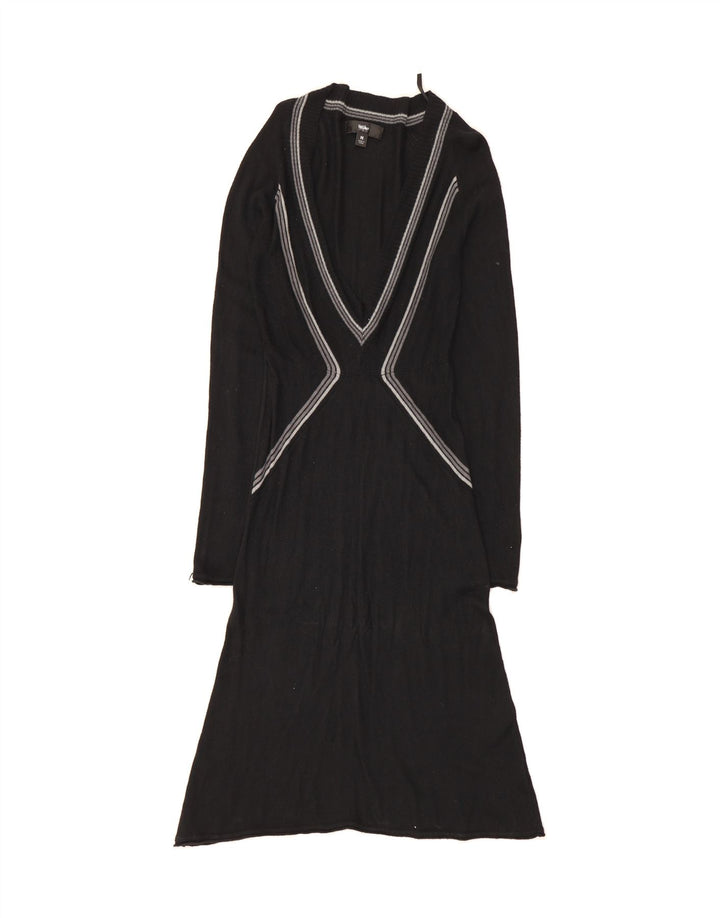 MOSSIMO Womens Long Sleeve Jumper Dress UK 12 Medium Black Striped Nylon Vintage Mossimo and Second-Hand Mossimo from Messina Hembry 