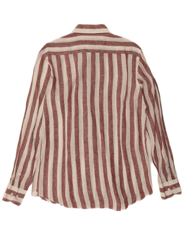 Massimo Dutti Mens Shirt Medium Burgundy Striped Linen