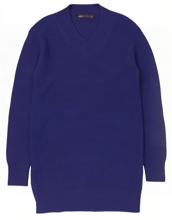 Marks & Spencer Womens Longline V-Neck Jumper Sweater UK 10 Small Navy Blue