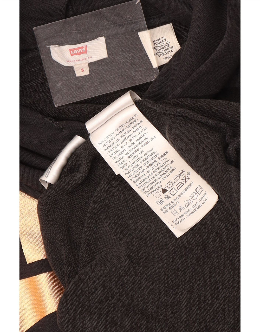 Levi's Mens Graphic Hoodie Jumper Small Black Cotton