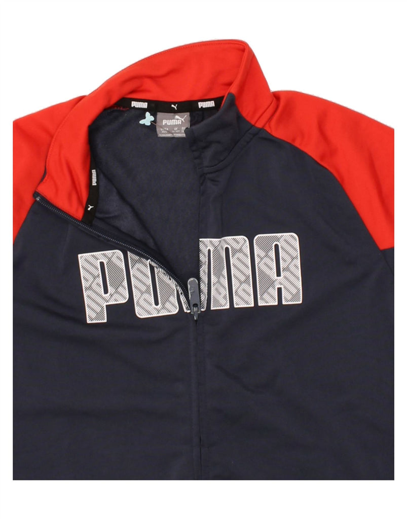 PUMA Boys Graphic Tracksuit Top Jacket 11-12 Years Navy Blue Colourblock | Vintage Puma | Thrift | Second-Hand Puma | Used Clothing | Messina Hembry 