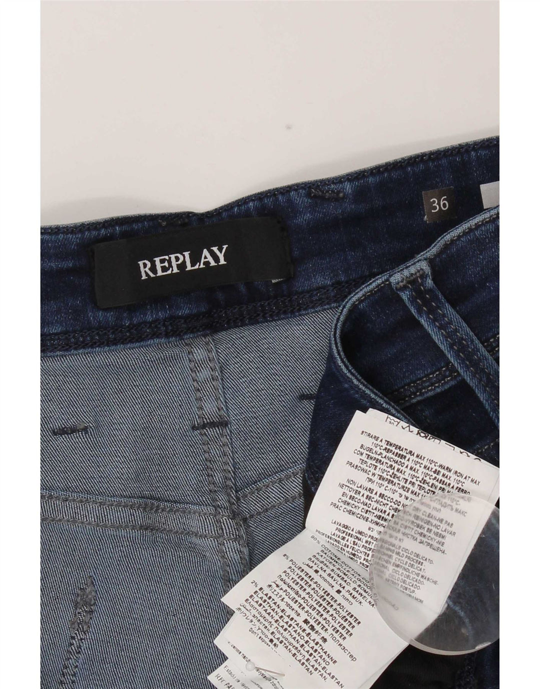 Replay Mens Slim Jeans W36 L32 Navy Blue Cotton