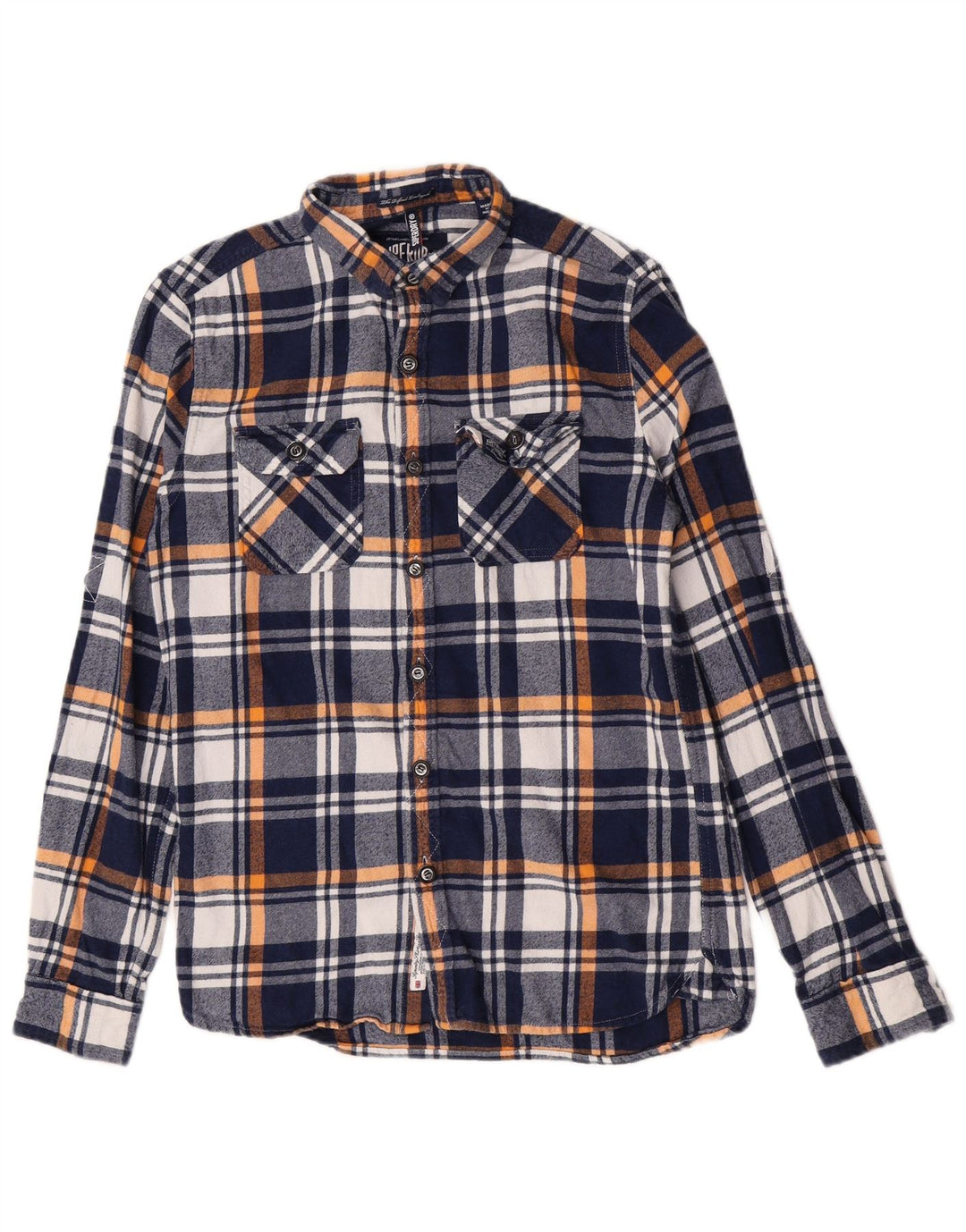 Superdry Mens Flannel Shirt Medium Navy Blue Check Cotton
