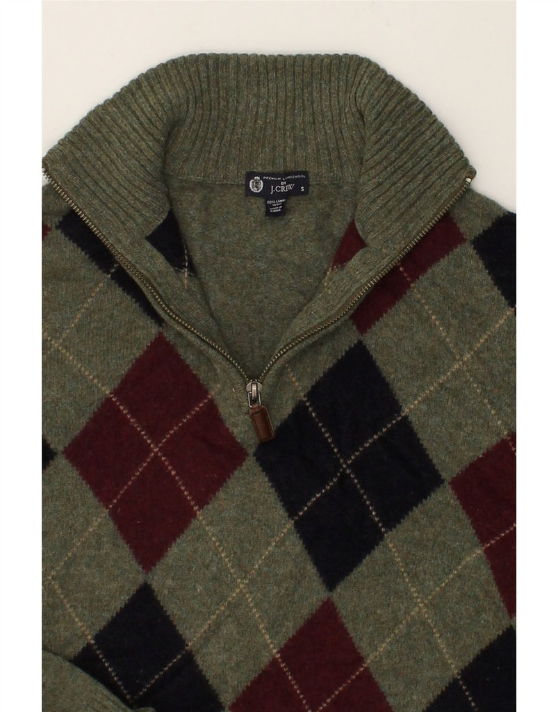 J. CREW Womens Zip Neck Jumper Sweater UK 10 Small Grey Argyle/Diamond | Vintage J. Crew | Thrift | Second-Hand J. Crew | Used Clothing | Messina Hembry 