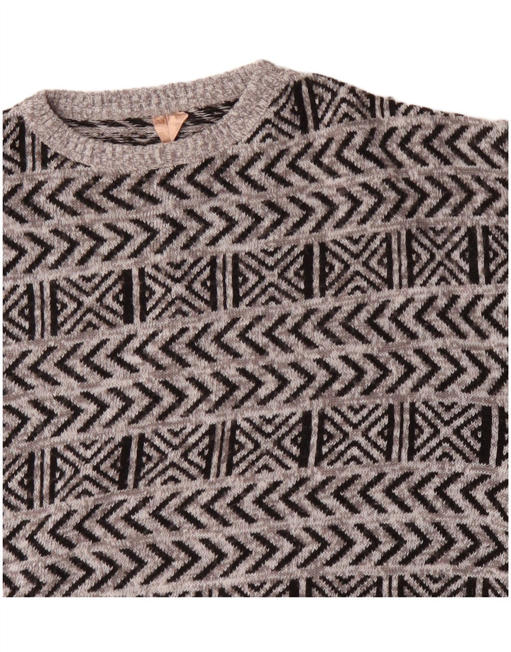 Vintage Mens Boat Neck Jumper Sweater IT 52 Large Grey Geometric