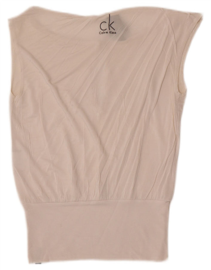 Calvin Klein Womens Sleeveless Blouse Top US 6 Medium White Viscose