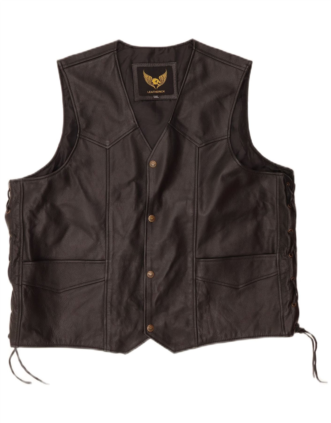 VINTAGE Mens Leather Gilet UK 50 5XL Black Leather