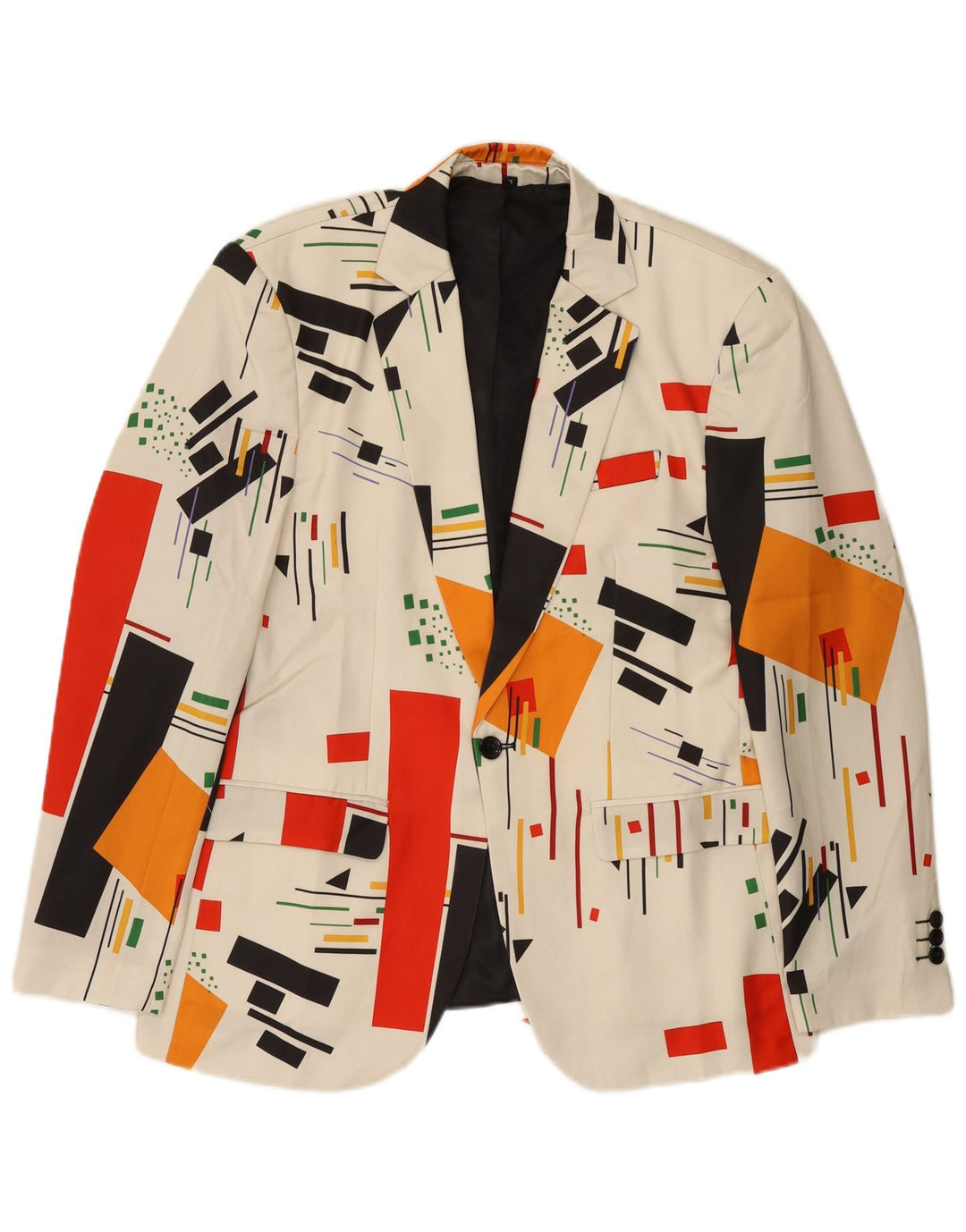Vintage Mens 1 Button Blazer Jacket UK 40 Large White Geometric