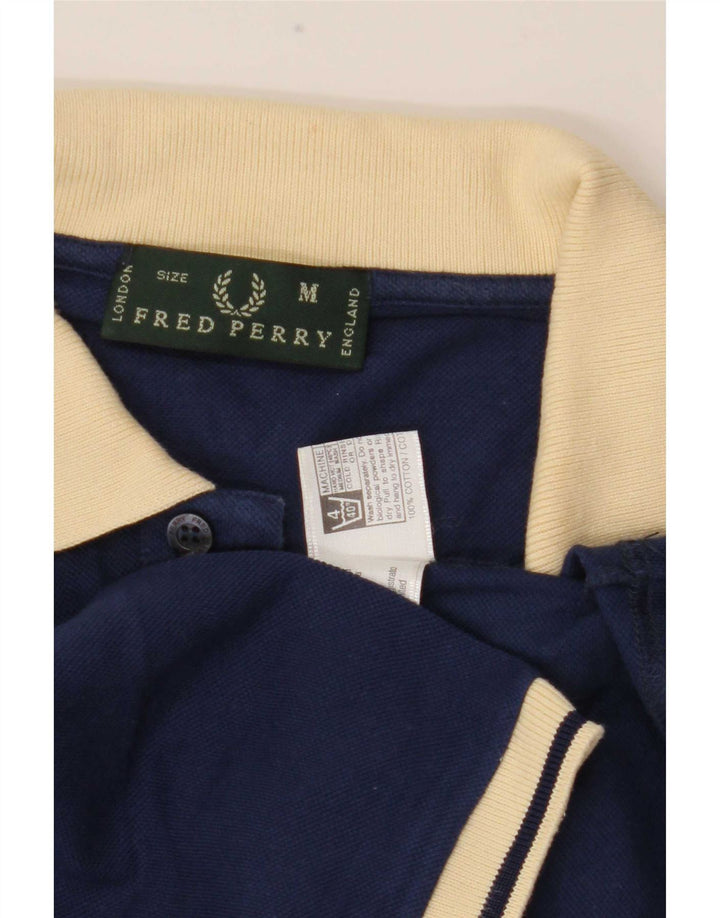 Fred Perry Mens Polo Shirt Medium Navy Blue Colourblock Cotton
