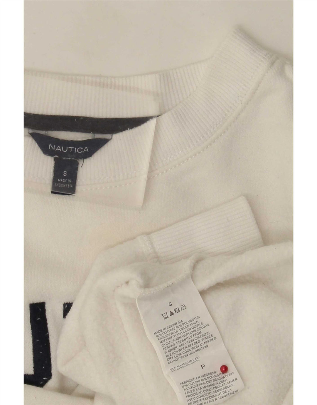 Nautica Womens Graphic Oversized Sweatshirt Jumper UK 10 Small White Cotton
