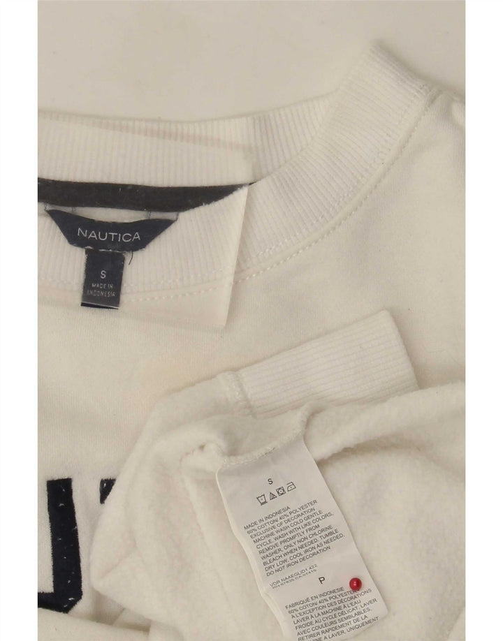 Nautica Womens Graphic Oversized Sweatshirt Jumper UK 10 Small White Cotton