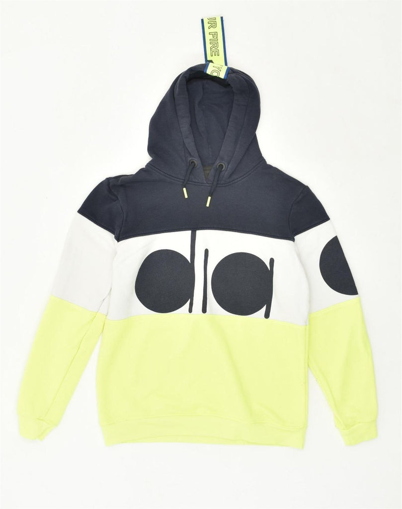 DIADORA Boys Graphic Hoodie Jumper 13-14 Years Yellow Colourblock Cotton | Vintage Diadora | Thrift | Second-Hand Diadora | Used Clothing | Messina Hembry 