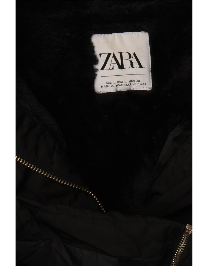 Zara Womens Padded Coat UK 16 Large Black