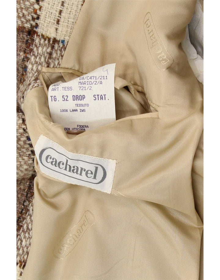 Cacharel Mens 2 Button Blazer Jacket IT 52 XL Beige Check Wool