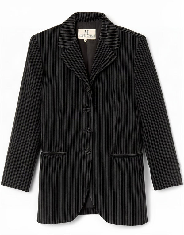 Mirella Mori Womens 3 Button Velvet Blazer Jacket UK 12 Medium Grey Striped