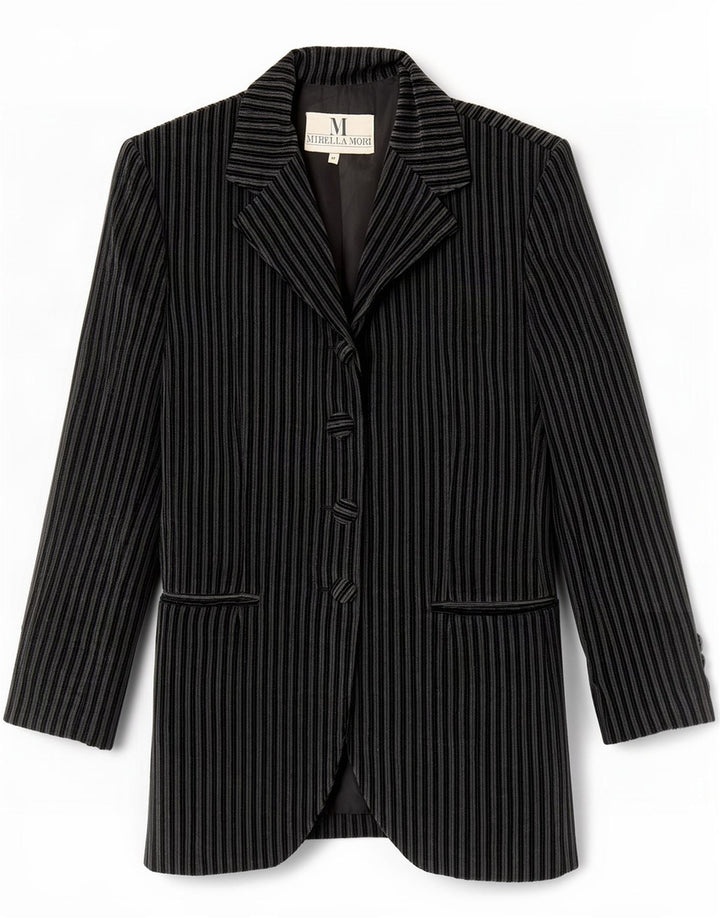 Mirella Mori Womens 3 Button Velvet Blazer Jacket UK 12 Medium Grey Striped
